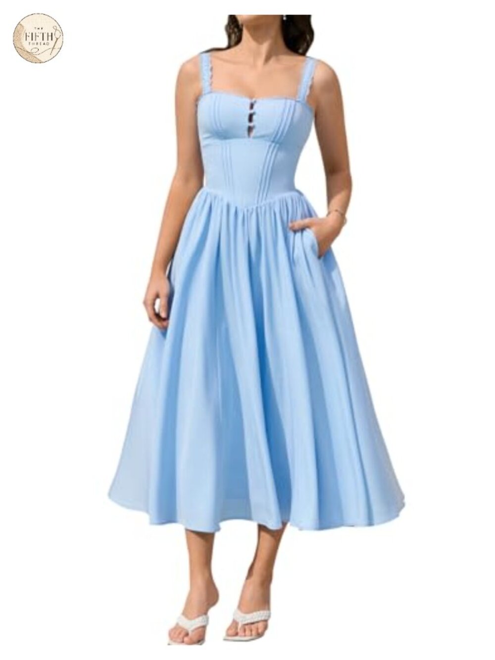 KUTUMAI Women's Corset Midi Dress with Pockets